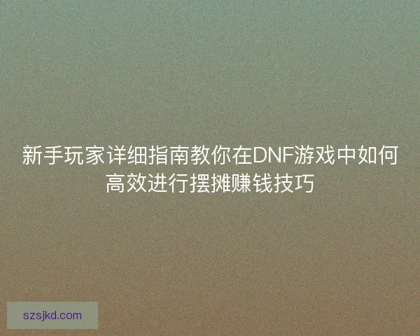 新手玩家详细指南教你在DNF游戏中如何高效进行摆摊赚钱技巧